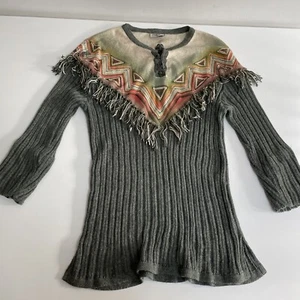 Czech Fringed Knitted Jumper Sweater - Western - Large - Cotton Linen - Picture 1 of 13