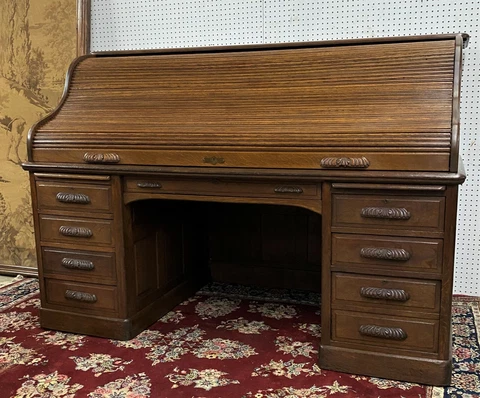 Antique American Rare 72" S Curve Golden Oak Roll Top Desk Circa 1890 Cover