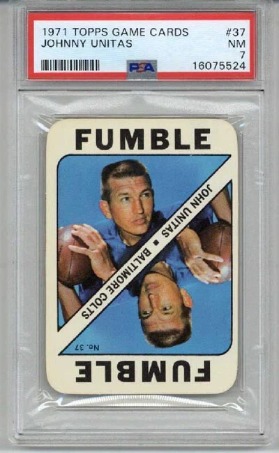 1971 TOPPS GAME CARDS #37 JOHNNY UNITAS CARD BALTIMORE COLTS PSA 7 LOW POP RARE - Image 1 of 2