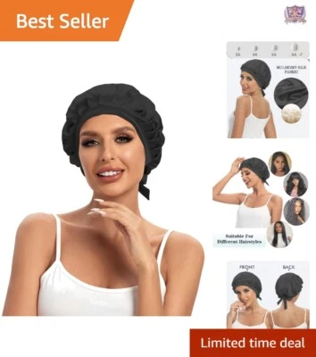 Lujoso gorro de seda Momme 19 - Gorra de noche ajustable de doble capa para el cuidado del cabello Foto 1 de 4