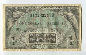 Billete certificado de pago militar de un dólar MPC serie 481 SM265 US $1 - Imagen 1 de 2