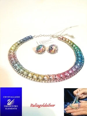 Collana Donna Argento Collier Orecchini con Cristalli Swarovski Originali Parure - Immagine 1 di 4