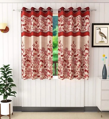 Cortina de ventana floral de poliéster con ojales de 2 piezas 5 pies granate Foto 1 de 3