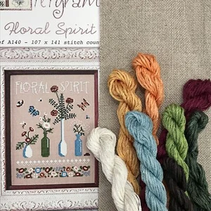 Filigram Floral Spirit Cross Stitch KIT Dinky Dye silk floss 30 ct natural linen - Picture 1 of 1