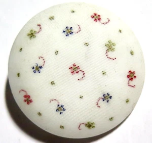 LG Antique Glass Button - Imitation Fabric, Dainty Floral Pattern - Picture 1 of 7