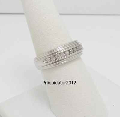 1/4CT MENS NATURAL DIAMOND WEDDING BAND BRIDAL RING 10K WHITE GOLD - Image 1 of 4