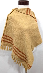 Vtg Sarape 1960s 100% Wool Boho Hippie Shawl Yellow Orange Stripe Poncho VEUC! * - Picture 1 of 6