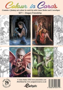 Grußkarten 4er Set zum Ausmalen - Dragon Friendship - Anne Stokes Postkarten - Bild 1 von 2