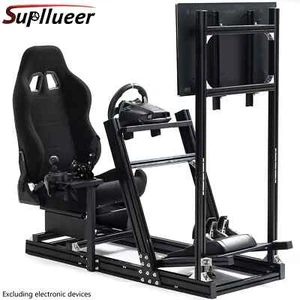 Supllueer Racing Simulator Cockpit con soporte de exhibición Asiento negro - Imagen 1 de 8
