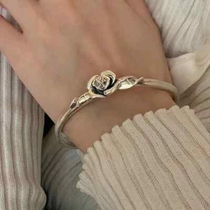 Bracciale donna vintage fiore retrò rosa braccialetto argento sterling 925 gioielli - Foto 1 di 24