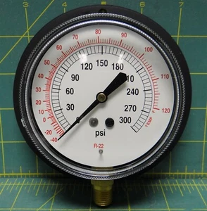 Marsh 3 1/2" Refrigerant Gauge 0-300 PSI & Temp 1/4" NPT Bottom Connection - Picture 1 of 9