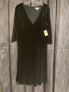 Coldwater Creek Women's Size XL (18) Black 3/4 Sleeve Velvet Dress - New w/ Tags - Picture 1 of 5
