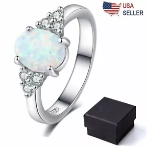 Anello gioiello opale di fuoco argento sterling 925 massiccio oro bianco misura 6 ~ 10 - Foto 1 di 10