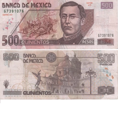 500 PESOS MEXICO BILL BILLETE 2000 IGNACIO ZARAGOZA CIRCULATED Cover