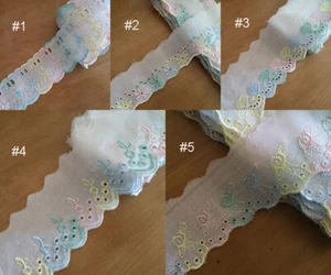 5-10 y 2"-3.5" w White Eyelet Cotton Blend lace/Embroidere Rainbow Flower zhb79 - Picture 1 of 6