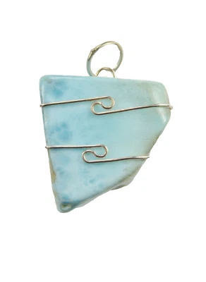 Colgante envuelto en alambre de plata esterlina pectolita azul Larimar/22 mm 0,9"/22 mm #919 Foto 1 de 4