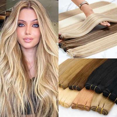 Premium Sewn in Double Weave Weft Hair Extensions Remy Real Human Hair Full Head - Image 1 of 4
