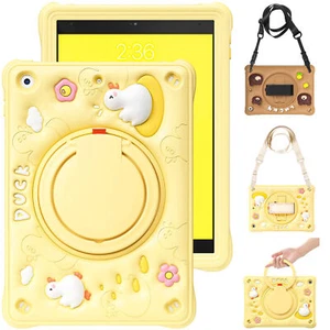 For iPad 9/8/7th Gen 10.2 10" 3D Cartoon Silicone Rugged TPU+PC Strap Stand Case - Picture 1 of 33