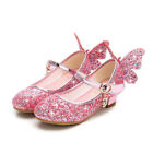 Girls Low Heels Princess Shoes Sparkly Glitter Dress Up Shoes Party Wedding 