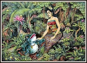 "Keliki Kawan Miniature Traditional Painting from Bali" Signed (6"H x 8.25"W) - Picture 1 of 10