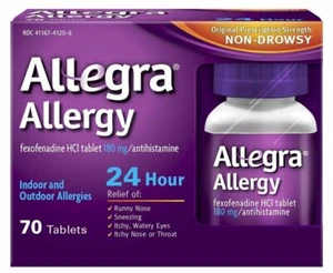 Allegra Allergy Relief Tablets Original Strength Non-Drowsy 180mg 70 ct 2 Pack - Picture 1 of 1