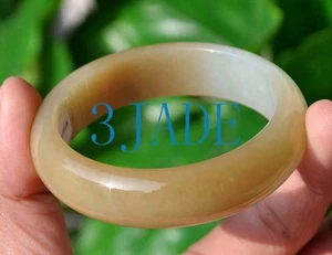 58mm Natural White Honey Brwon Nephrite Jade Bangle Bracelet w/ Certificate - Picture 1 of 11