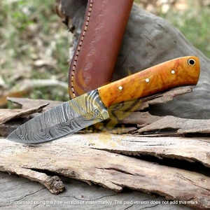 FANCY CUSTOM HANDMADE DAMASCUS STEEL HUNTING KNIFE, FIXED BLADE HUNTING KNIFE - Picture 1 of 7