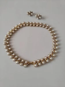 Gargantilla Collar Mujer Vintage Con Clip Pendientes Perla y Metal Tono Dorado Regalo - Imagen 1 de 5