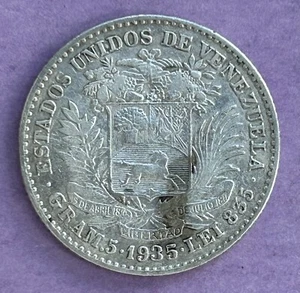 1935 Venezuela 1 Bolivar Silver Coin - Picture 1 of 2