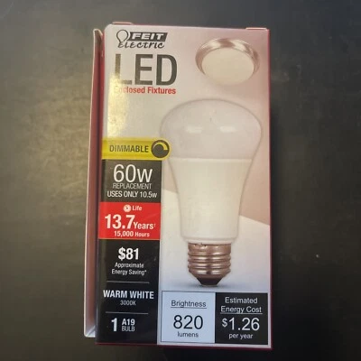 Feit Electric  Dimmable A19 E26 LED Bulb Warm White 60 Watt Replacement 1 Bulb - Image 1 of 4
