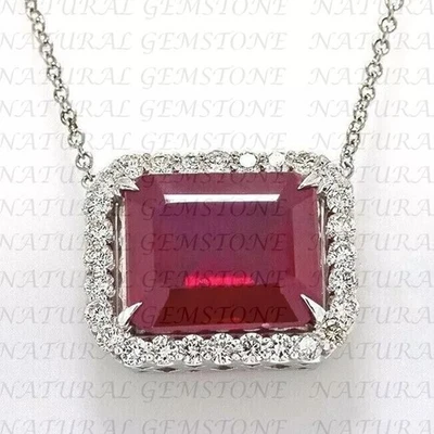 Colgante de diamantes y rubí natural enchapado en oro blanco de 18 quilates con forma de esmeralda de 5,50 quilates Foto 1 de 4