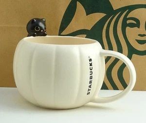 Starbucks Mug Ceramic Autumn Europe Pumpkin Black Peep Cat Halloween 12oz NEW - Picture 1 of 3