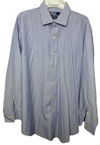 Polo Ralph Lauren Philip Shirt Mens 17 32/33 Blue Stripe Long Sleeve Cotton - Picture 1 of 4