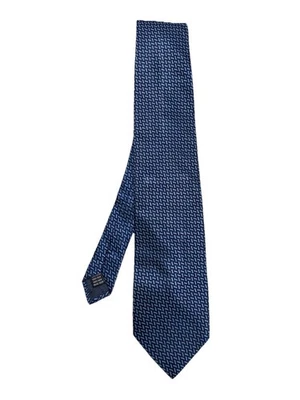Gravata masculina de seda geométrica azul BARNEYS NEW YORK feita na Itália Ex Con - Imagem 1 de 4