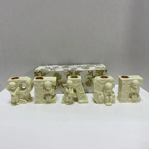 Vintage PEACE 5 Piece Porcelain Candle Holders & Original Box - Picture 1 of 8