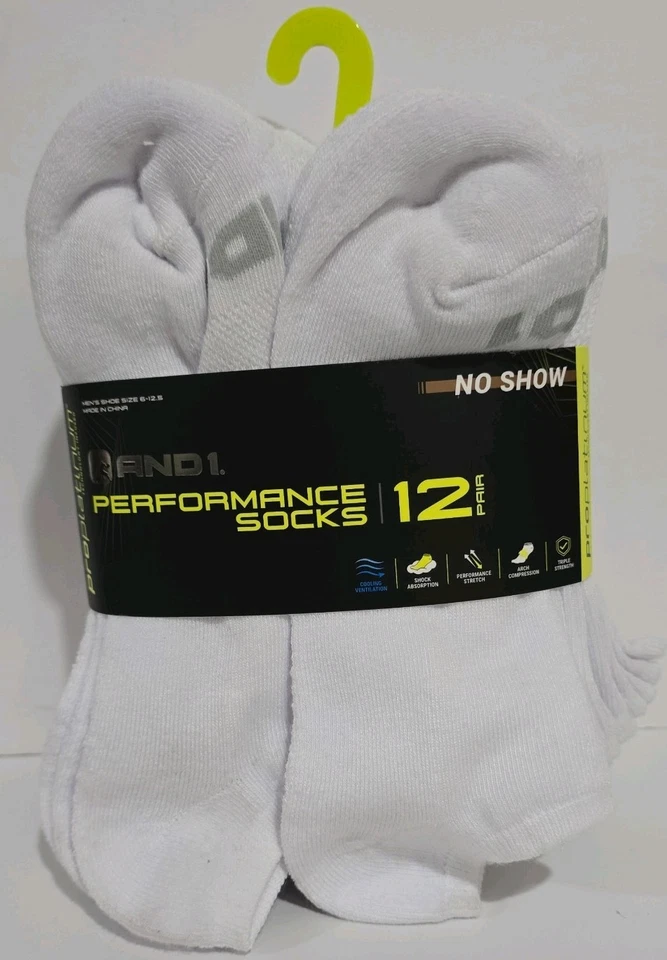 AND1 Blanco 12 Pares ProPlatinum No Show Calcetines Arco Compresión Hombres talla 6-12.5 Foto 1 de 4