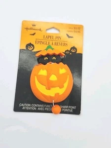 HALLOWEEN PUNZE bewegliche JACK O LATERNE & SCHWARZE KATZE Anstecknadel Vintage  - Bild 1 von 10