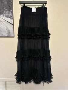 Free People Intimate Goth schwarzer transparenter Spitzenrock mit Rüschen. Größe M, Neu mit Etikett - Bild 1 von 6