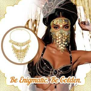 Women’s Halloween Bohemian Multi-layered Coin Tassel Mask - Desert party veil - Picture 1 of 13