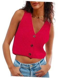 Womens Cropped Sweater Vest V Neck Button Down Y2k Crop Knit Summer Trendy - Picture 1 of 6