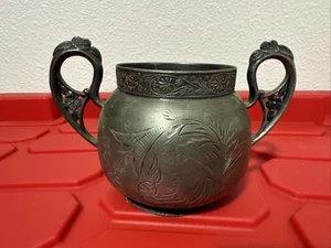 Antike versilberte Zuckerdose mit floralen Griffen graviert viktorianisch Jugendstil - Bild 1 von 5