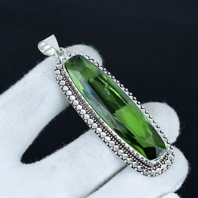 Verde Tormalina Gemma 925 Argento Sterling Antico Ciondolo Per Compleanno Regali - Immagine 1 di 4