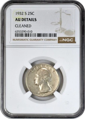 1932-S Washington Silver Quarter 25C NGC AU About Uncirculated Details Cleaned - Image 1 of 3