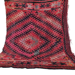 Stunning Vintage Moroccan Berber Half Rug Crimson Red Handmade Tribal Carpet 6x5 - Picture 1 of 21