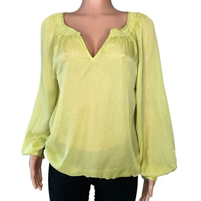 Blusa Top Ann Taylor LOFT Mujer M Verde Lunares Manga Larga Transparente Cuello en V Foto 1 de 4