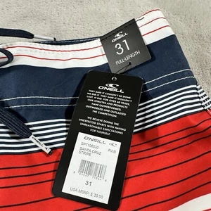 NEW O'Neill Board Shorts Size 31 Full Length Striped Stretch Swim Surf NWT - Picture 1 of 5