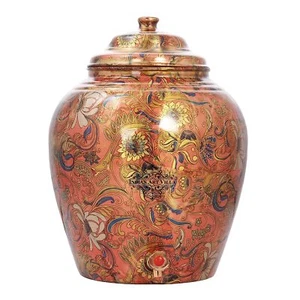 Printed Flower Design Copper Water Dispenser Pot Matka, Storage, 6 LTR - Picture 1 of 4