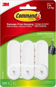 Command Wire Hooks, Indoor Use, Medium, 3 Hooks, 4 Strips 1 Pack - Picture 1 of 4