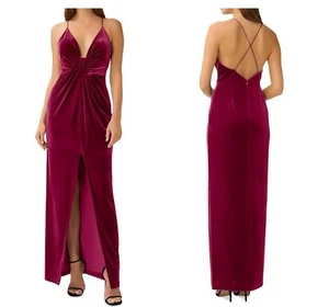 Neu mit Etikett Aidan Mattox Kleid V-Ausschnitt Twist vorne magenta Samt hinten offen Ausschnitt 0 XS - Bild 1 von 11