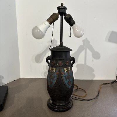 Jarrón antiguo Art Deco era alto negro Champleve Tokoname Japón convertido en lámpara Foto 1 de 4